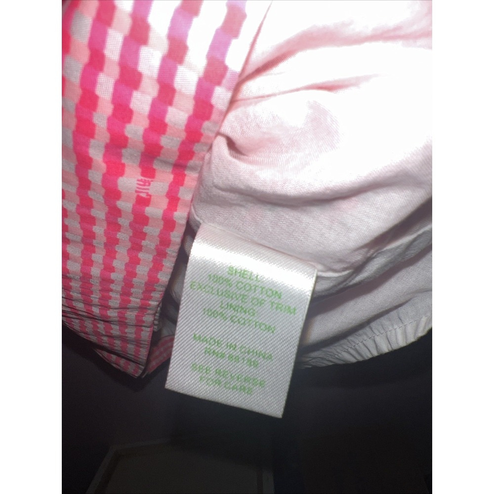 Lilly Pulitzer Pink Gingham Peplum Strapless Dress Green Zipper Size 4 - Picture 8 of 8
